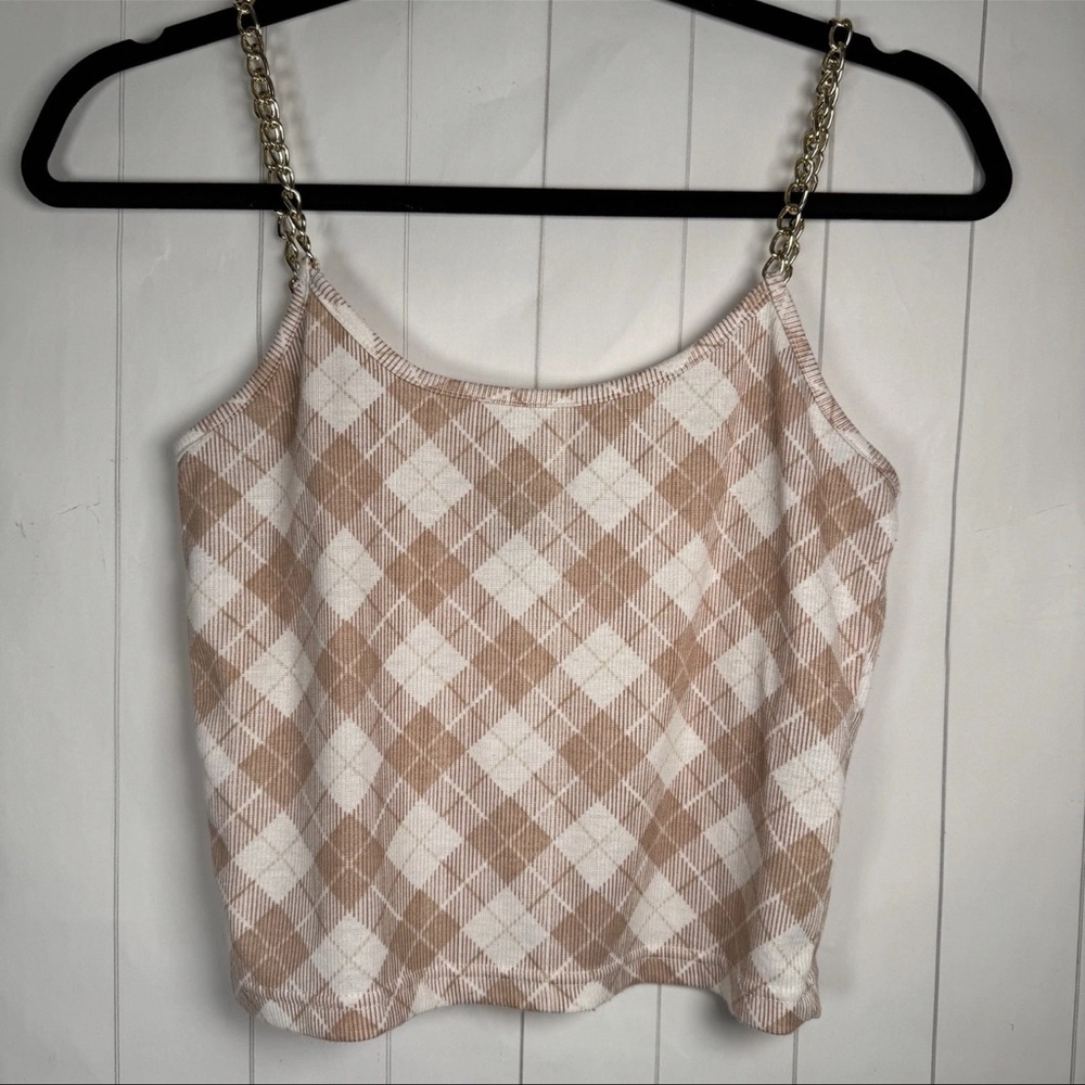 Y2K Plaid Crop Tank Top Chain Link Straps Festival Party Rave‎ Punk Brats M